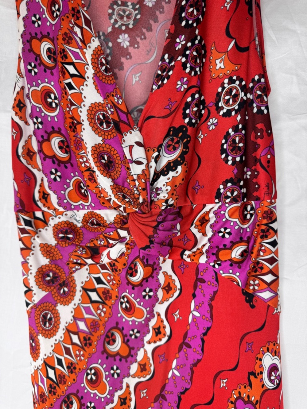 Emilio Pucci Vintage Rare Red & Pink Twist-Front Sleeveless Dress - Picture 5 of 15